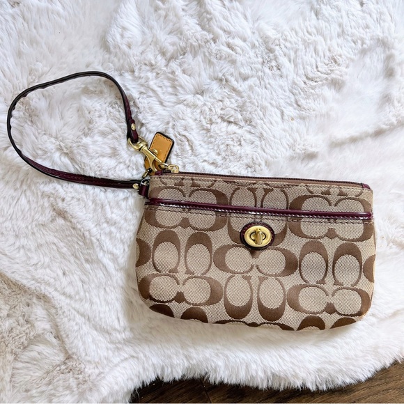 Coach Handbags - Coach Brown Logo Wristlet Bag